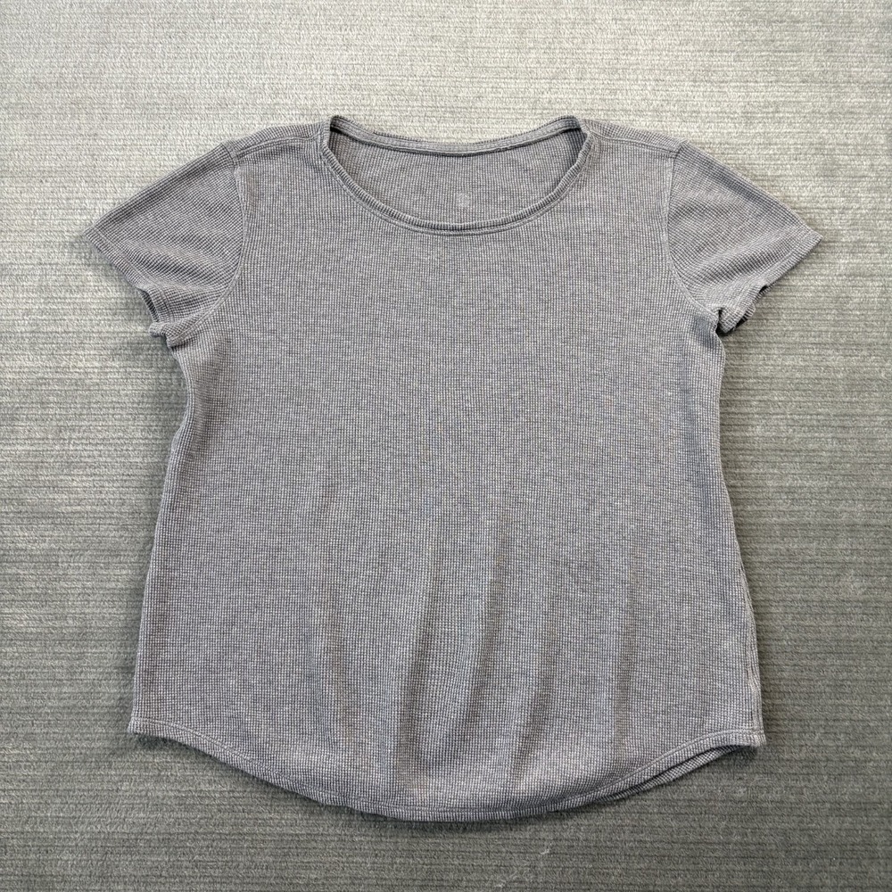 Lululemon Shirt Women M Gray Waffle Knit Crew Neck Athleisure Gym Casual